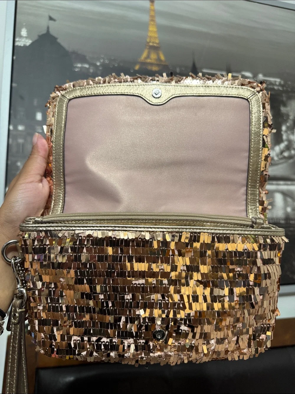 Coach Rose Gold Sequin Wristlet